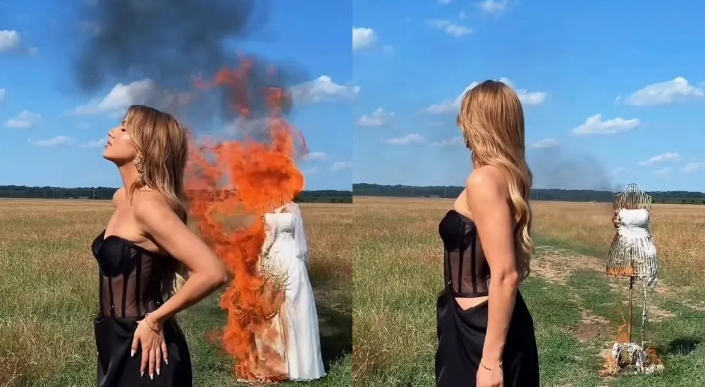 Codruța Filip a dat foc rochiei de mireasă. Mesajul cu subînțeles pe care l-a transmis artista la trei luni de la divorțul de fostul soț