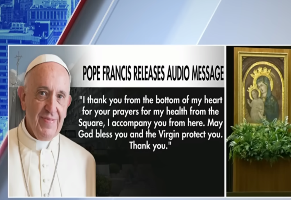 PAPA FRANCISC MULȚUMEȘTE CREDINCIOȘILOR PENTRU RUGĂCIUNI, ÎNTR-UN MESAJ EMOȚIONANT DIN SPITAL