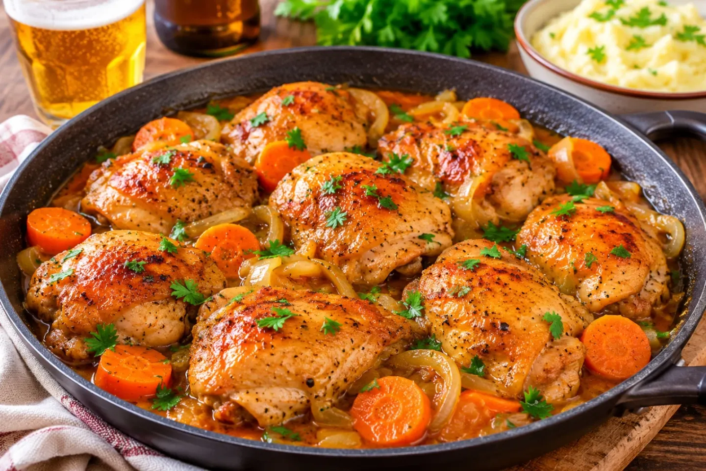 Pulpe de pui în sos de bere. Rețeta simplă și delicioasă, perfectă pentru o masă în familie 