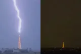 Imagini spectaculoase din Paris. Fulgerele au lovit Turnul Eiffel