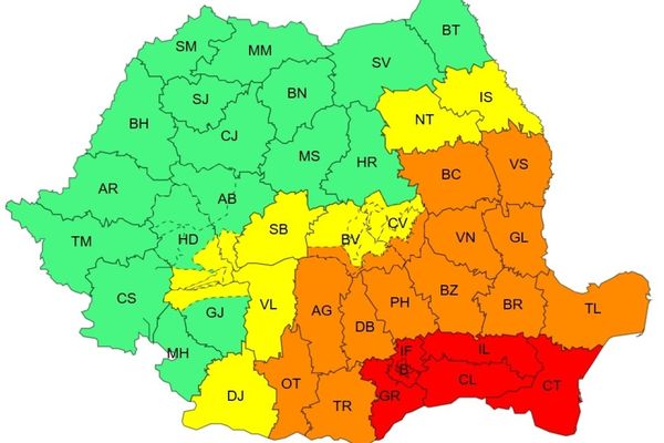 COD ROȘU EXTINS DE METEOROLOGI ÎN BUCUREȘTI ȘI ILFOV. ALERTE METEO ÎN APROAPE TOATĂ ȚARA